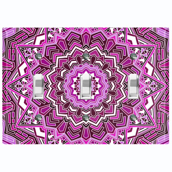 Metal Light Switch Plate Cover Purple Mandala Ice Flower Tile Pattern MDL051