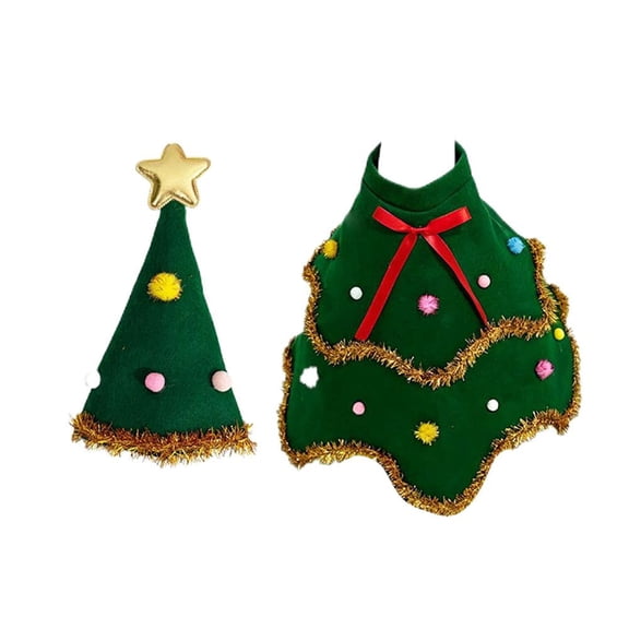 IFRINID Christmas Tree Porch Goose Outfit, Green Felt Holiday Costume with Star Hat and Pom-Poms for Goose Statue Decor