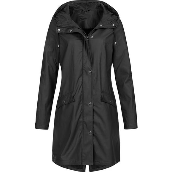 LSLJS Women Solid Rain Jacket Outdoor Plus Size Hooded Raincoat Windproof on Clearance
