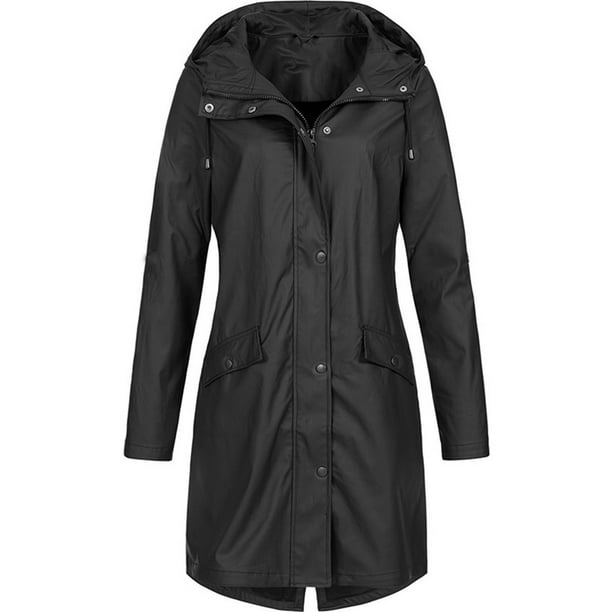 Puntoco Chaqueta de lluvia sólida para mujer, impermeable con capucha de talla grande para exteriores, resistente al viento Puntoco Puntoco-1