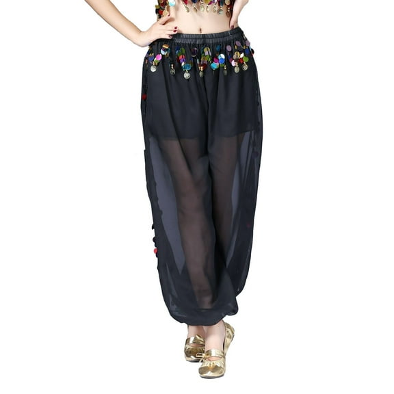 SWSMCLT Women's Dance Costume Lightweight Pants Dance Loose Fit Fringe Metal Bloomers Winter Hippie Belly Black Small-Large