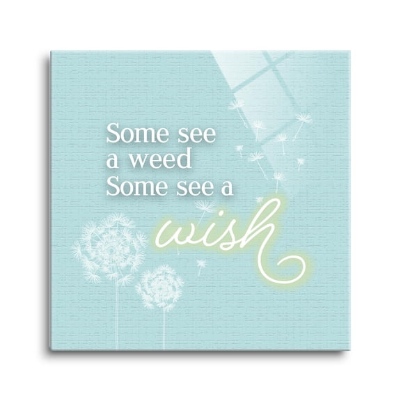 See A Wish Soft Blue Dandelion Puffball 12 x 12 Glass Wall Hanging Sign