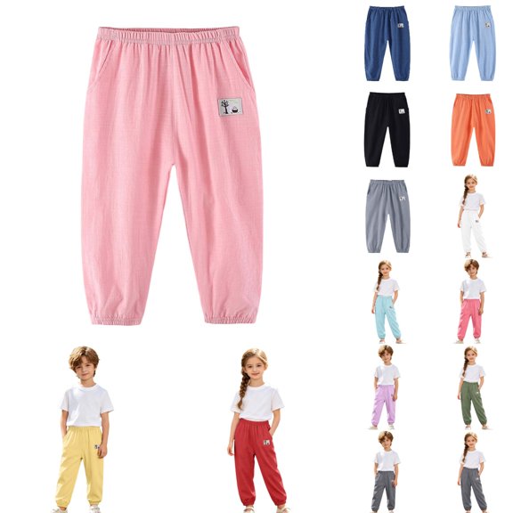 VeFlora Kids Girls Boys Harem Pants Elastic High Waist Long Pants Soft Lightweight Summer Harem Bloomers with Pockets(Orange/3-4 Years)