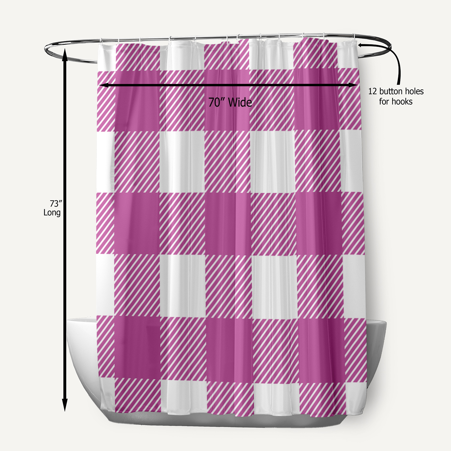 Simply Daisy 70" W x 73" L Buffalo Plaid Polyester Shower Curtain, Orchid [1 Ct]