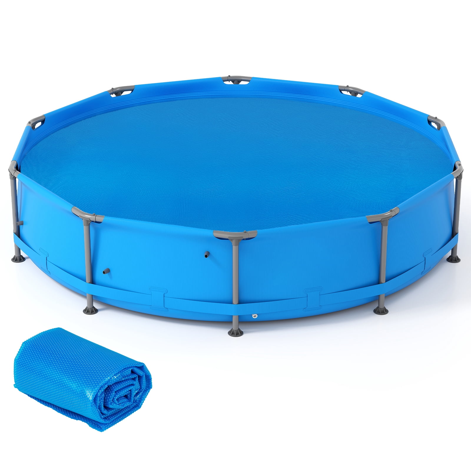 Costway 12ft x 30in Metal Frame Above Ground Swimming Pool with 12 FT Solar Pool Cover