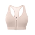 thumbnail image 2 of Feancey Womens Racerback Sports Bras Mesh Breathable Zipper Front Closure Bra Comfort No Underwire Yoga Workout Bra Solid Color Push Up Bralettes Beige L, 2 of 5