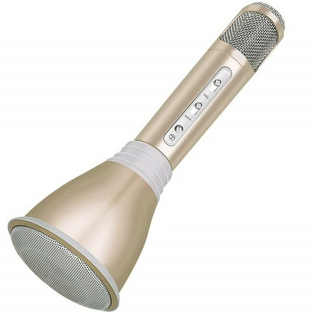 Limited Time Offer K068 Portable W ireless Microphone Karaoke Player B luetooth Speaker USB Microphone Singing for IOS and Android Golden