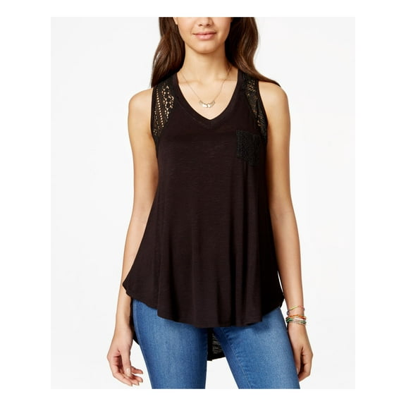 AMERICAN RAG $21 Womens 0649 Black Pocketed Lace Sleeveless Hi Lo Top S B B