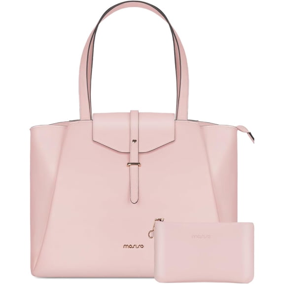 MOSISO Laptop Tote Bag for Women, 15.6 inch PU Leather Work Laptop Bag with Flap Buckle & Clutch Purse, Large Capacity Computer Shoulder Handbag for Casual Business Travel