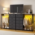 thumbnail image 1 of Commode à 6 Tiroirs avec Dessus en Bois Réversible, Tour de Rangement avec Étagère Suspendue, Éclairage DEL et Station de Recharge, Coffre Organisateur Robuste pour Chambre et Garde-Robe, Déco Blanc Noir Brun, 1 of 7