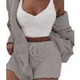 thumbnail image 4 of Conjunto de pijama de tres piezas con mangas largas y pantalones cortos de felpa para el hogar, 4 of 5