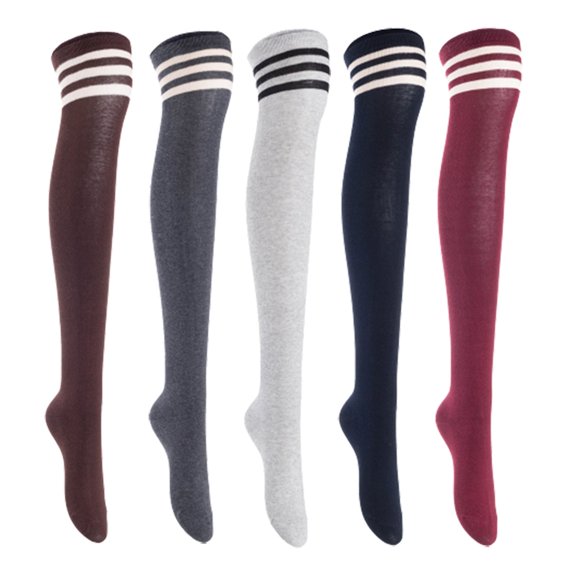 Lian LifeStyle Women's 5 Pairs Adorable Comfortable Soft Thigh High Over Knee High Cotton Socks, Size 6-9, JMYP1022 Coffee, DarkGrey, LightGrey, Navy, Wine