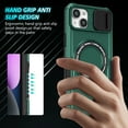 thumbnail image 3 of Allytech Magnetic Case for iPhone 15 with Lens Slide Cover, [Non-Slip] [Military Grade Protection] Slim Shockproof Ring Stand Case Support Wireless Charging, Darkgreen, 3 of 10