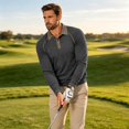 thumbnail image 6 of Mens Long Sleeve Polo Shirts Fashion Casual Raglan Button Polo Tee Collared Golf Shirt Dark Gray XXL, 6 of 7