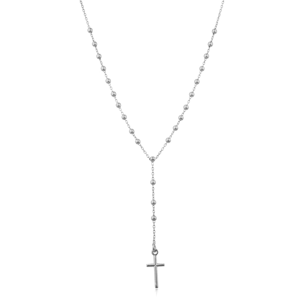 Solid 925 Sterling Silver Tricolor 3mm-5mm Italian Virgin Mary Rosary Bead Cross Necklace 925 Sterling Silver Rosary Y Necklace Chain for Women And Men Made In Italy