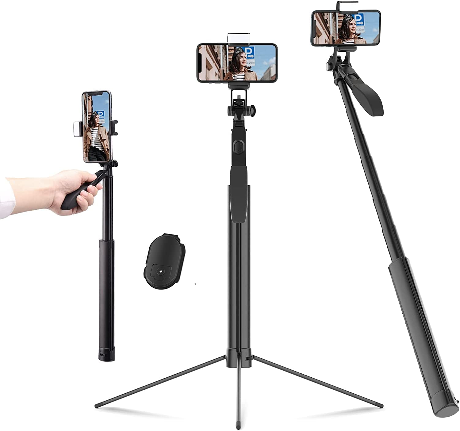 Extendable 3 in 1 Aluminum Selfie Stick with Wireless Remote and Tripod Stand 360 Rotation for iPhone Android Phone Outdoor Video Recording 43.3inch Bluetooth Selfie Sticks Tripod Vlogging 