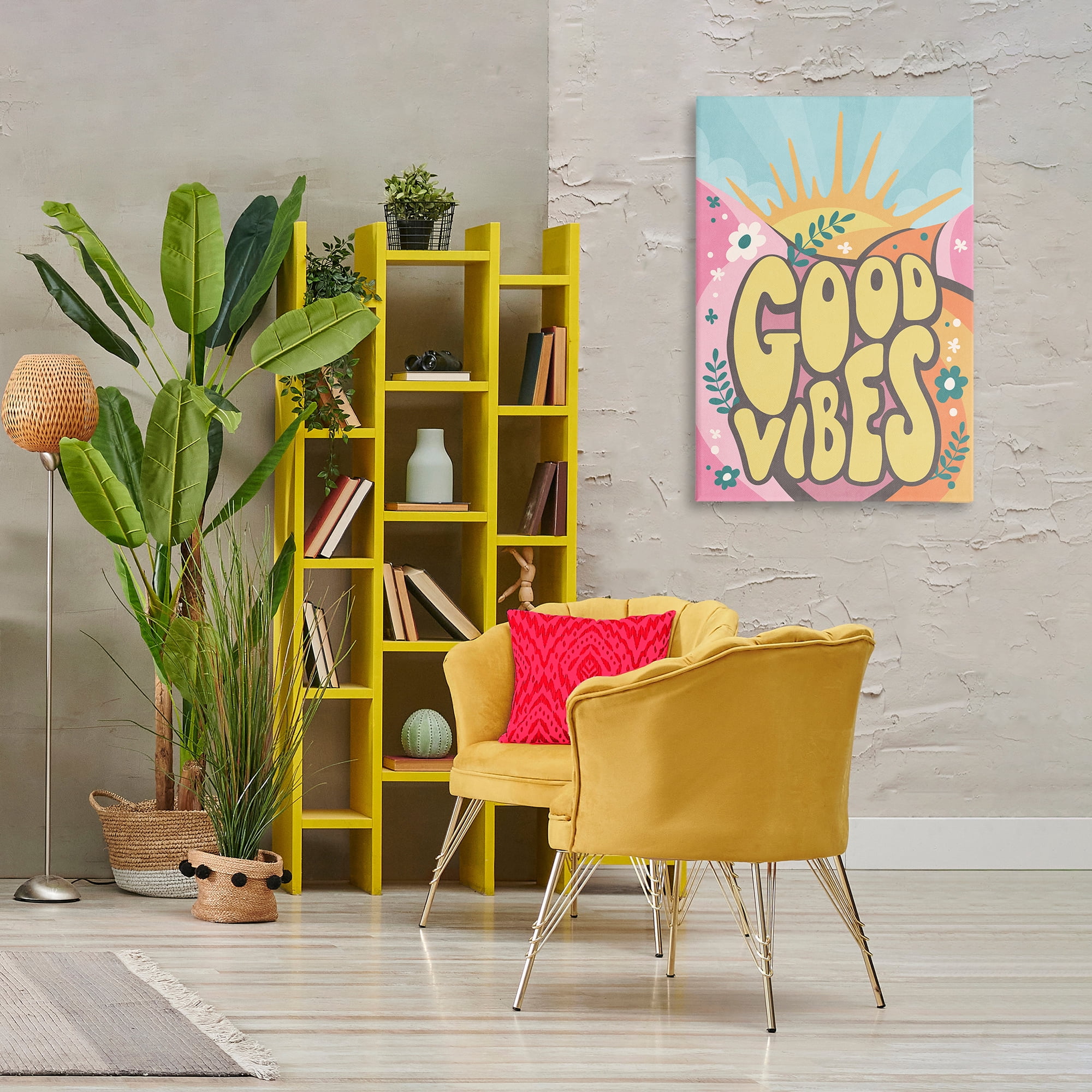 Stupell Industries Good Vibes Groovy Nature Text & Numbers Painting Wrapped Canvas Art Print Wall Art, 24 x 36