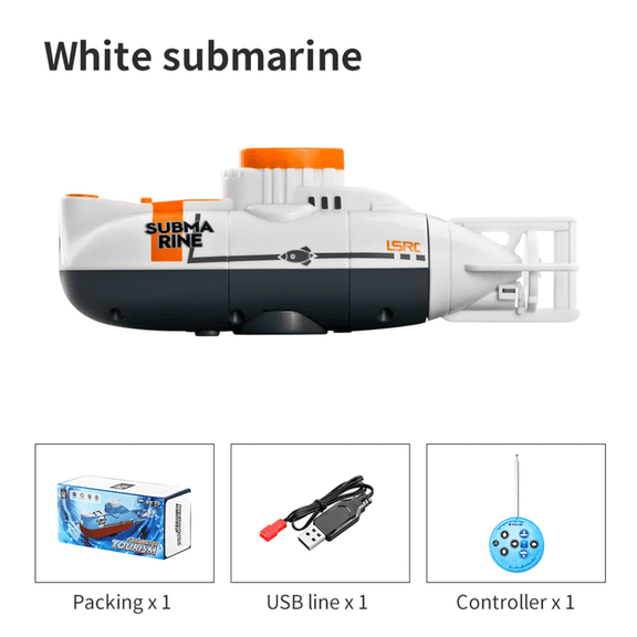 RC Submarine Toy Remote Control Boat Underwater Diving Waterproof for Fish Water Tank, Gifts for Kids Boys(White)