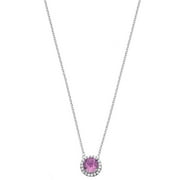 5th & Main Platinum-Plated Sterling Silver Round-Cut Amethyst Pave CZ Pendant Necklace