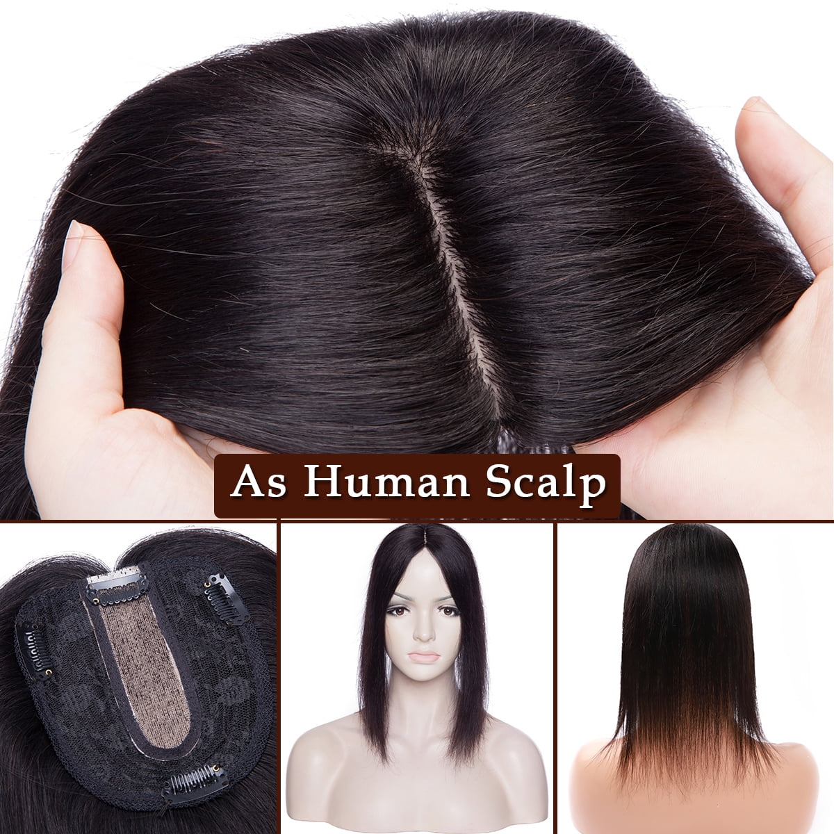 SEGO Clip in Hair Extensions Human Hair Toppers 100% Real Human Hair Topper for Thinning/Loss Hair Natural Black Hair Pieces