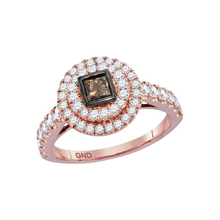 Rose Gold Princess Diamond - 14kt Rose Gold Womens Princess Cognac-brown Diamond Bridal Wedding Engagement Ring 1.00 Cttw
