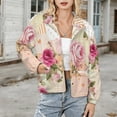 thumbnail image 3 of Jackets for Women Winter Coat Jackets Flannel Stand Collar Jacket(Pink Roses Patchwork Hearts Design,Size:S-4XL), 3 of 7