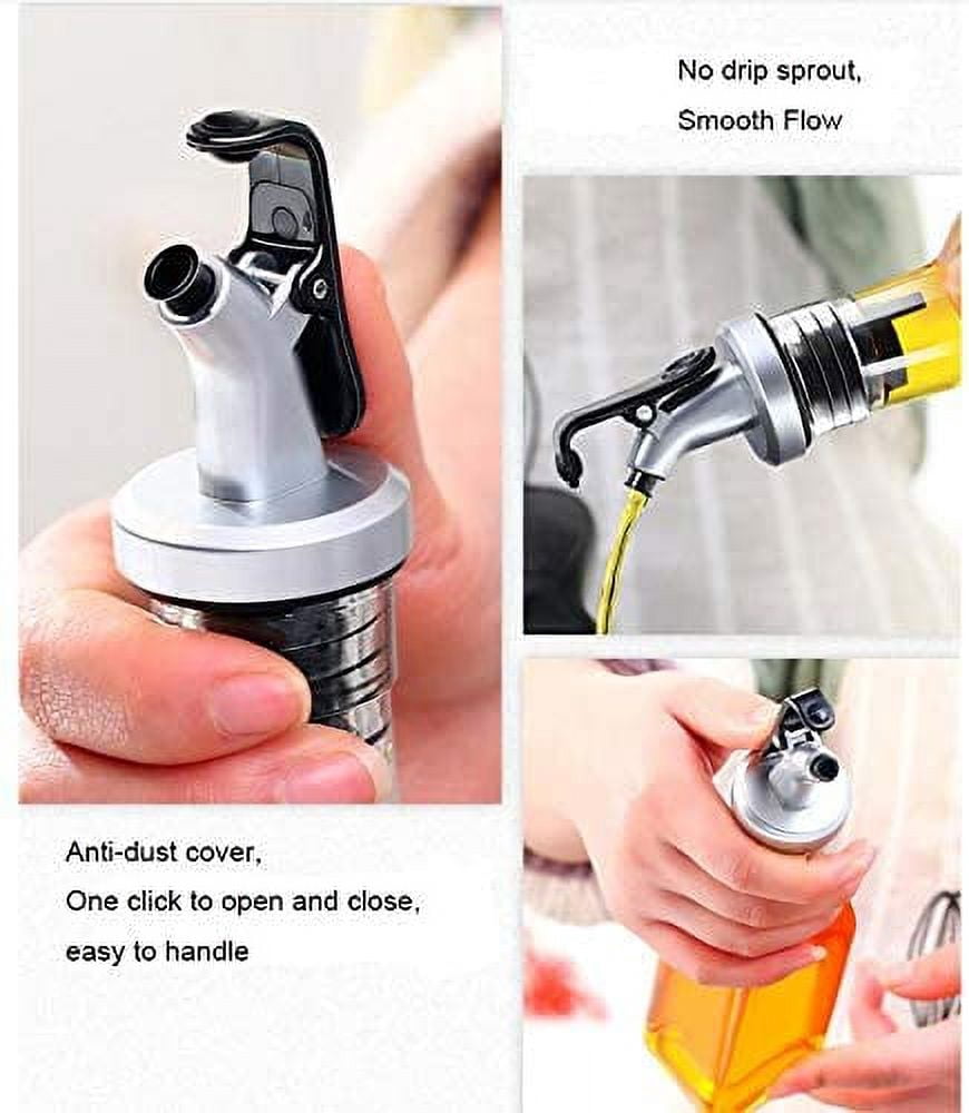 Fuliko 5 PCS Oil Vinegar Dispenser Bottles Set with Caddy Stand, Tabletop Salt Pepper Shaker Olive Oil Vinegar Cruets Set with Tray for Kitchen