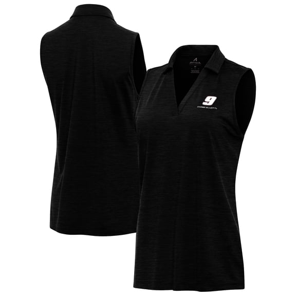 Women's Antigua Heather Black Chase Elliott Layout Sleeveless V-Neck Polo