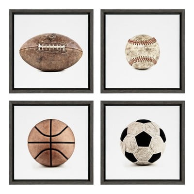 Set Of 4 13 X 13 Sylvie Sports Balls On Framed Canvas Wall Art By Shawn St Peter White Designovation Walmart Com Walmart Com