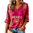 thumbnail image 2 of Mexico 2026 Soccer Cup Fan Jersey for Women, V-Neck Half Sleeve Supporter Top with Gold Totem Graphic, Lightweight Breathable Summer Shirt, 1 PC Hot Pink XXXL, 2 of 3
