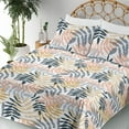 thumbnail image 3 of Ambesonne Leafy Pattern Fitted & Flat Sheet with Sham 3 Pcs Set, Art Tropical Leaves, Twin XL, Coral Dark Yellow White, 3 of 5