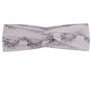 Floral Headband, Image of Vintage Style Hand Drawn Flowers and Polka Dots, Elastic and Soft Women's Bandana for Sports and Everyday Use, Grey Red Coconut, by Ambesonne