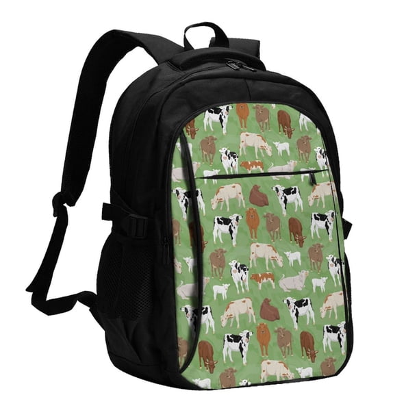 Easygdp Cows And Calves Mochila para Laptop de Viaje con Puerto USB, Mochila para Laptop con Puerto de Carga USB para Mujeres y Hombres
