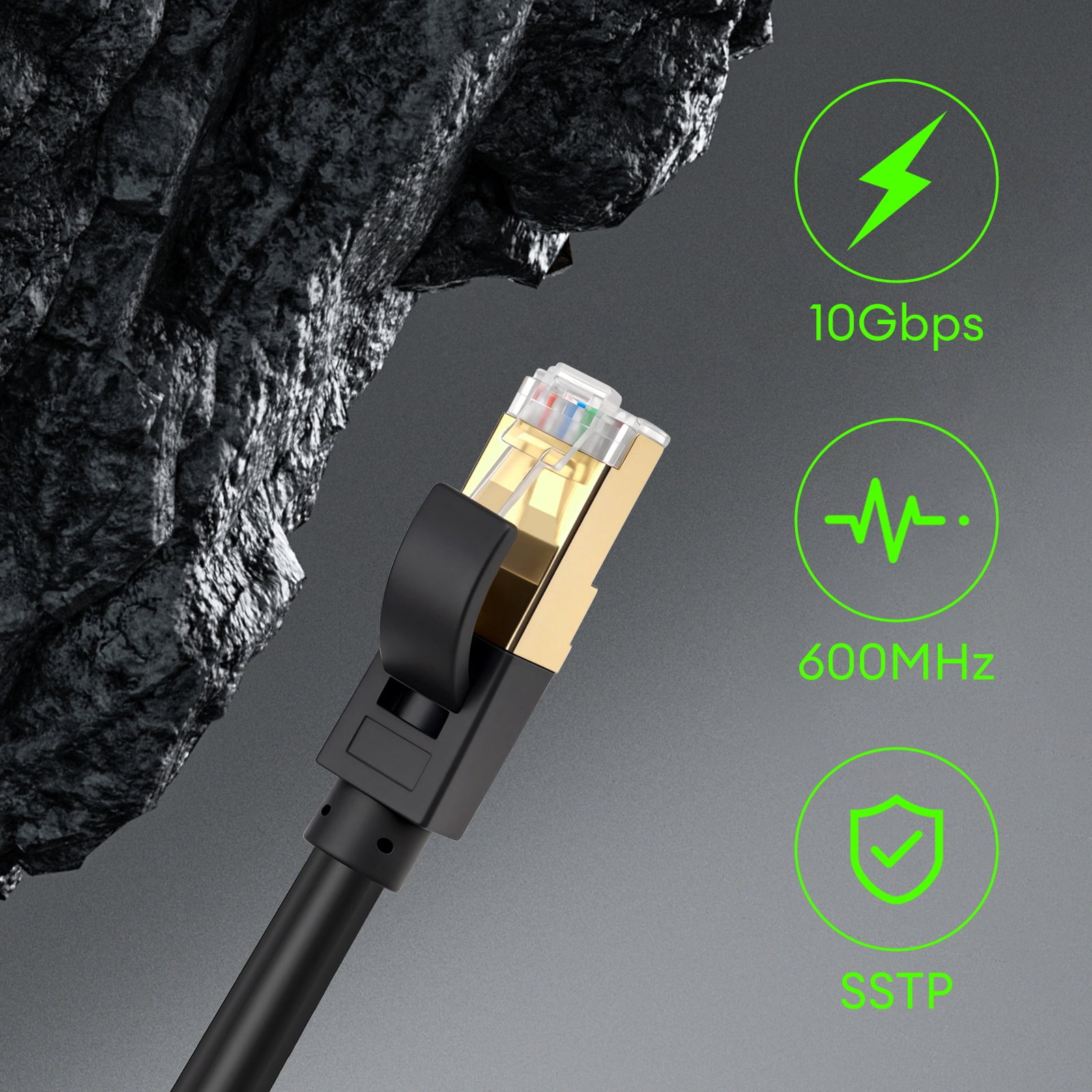 Cat7 Ethernet Cable 65ft High Speed 10Gbps, RJ45 LAN Cable with Shielded, Weatherproof Internet Network Patch Cord for Gaming, PS5/4/3, Xbox, Router