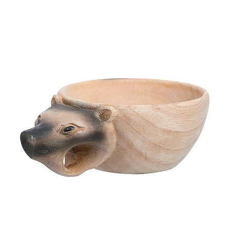

Hand Carved Wooden Mug Animals Head Image Cup For Travel Outdoor Camping