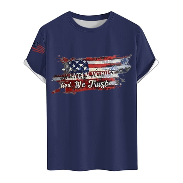 Tops para hombre, blusas y camisas de cuello redondo y manga corta para hombre Tops estampados de manga corta para el Día de la Independencia para hombre Tops/camisas de cuello redondo y manga corta p