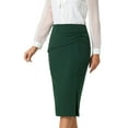 thumbnail image 4 of Hobemty Women's Ruched Slit Skirt Elegant High Waist Knee Length Office Pencil Skirts, 4 of 6