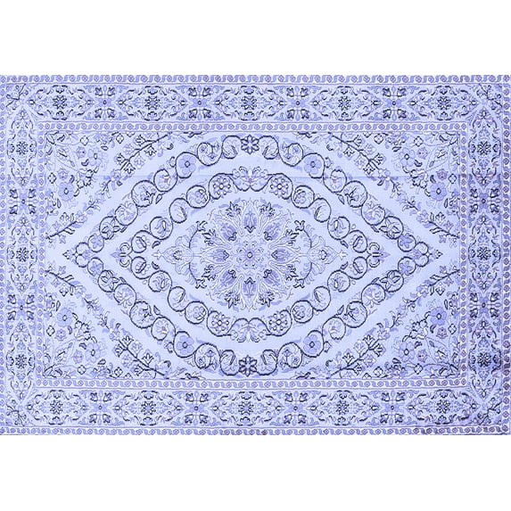 Ahgly Company Machine Washable Indoor Rectangle Medallion Blue Traditional Area Rugs, 8' x 12'