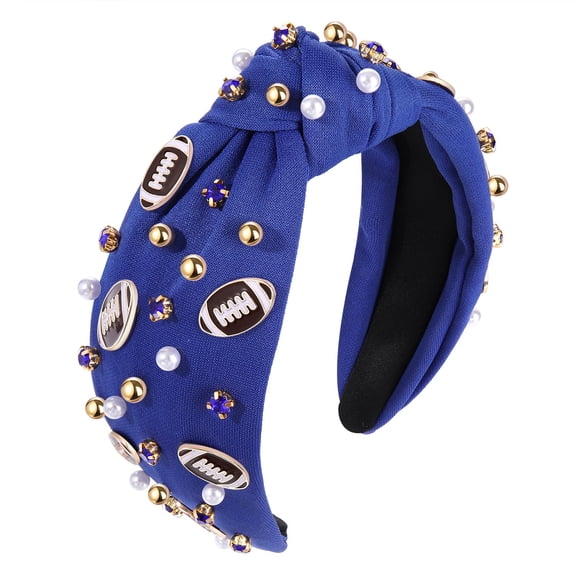 ZOLEAROPY Diadema de fútbol con perlas y diamantes de imitación, diadema anudada con joyas, divertida diadema ancha adornada con fútbol, ??accesorios para el cabello para el día del juego, regalo para