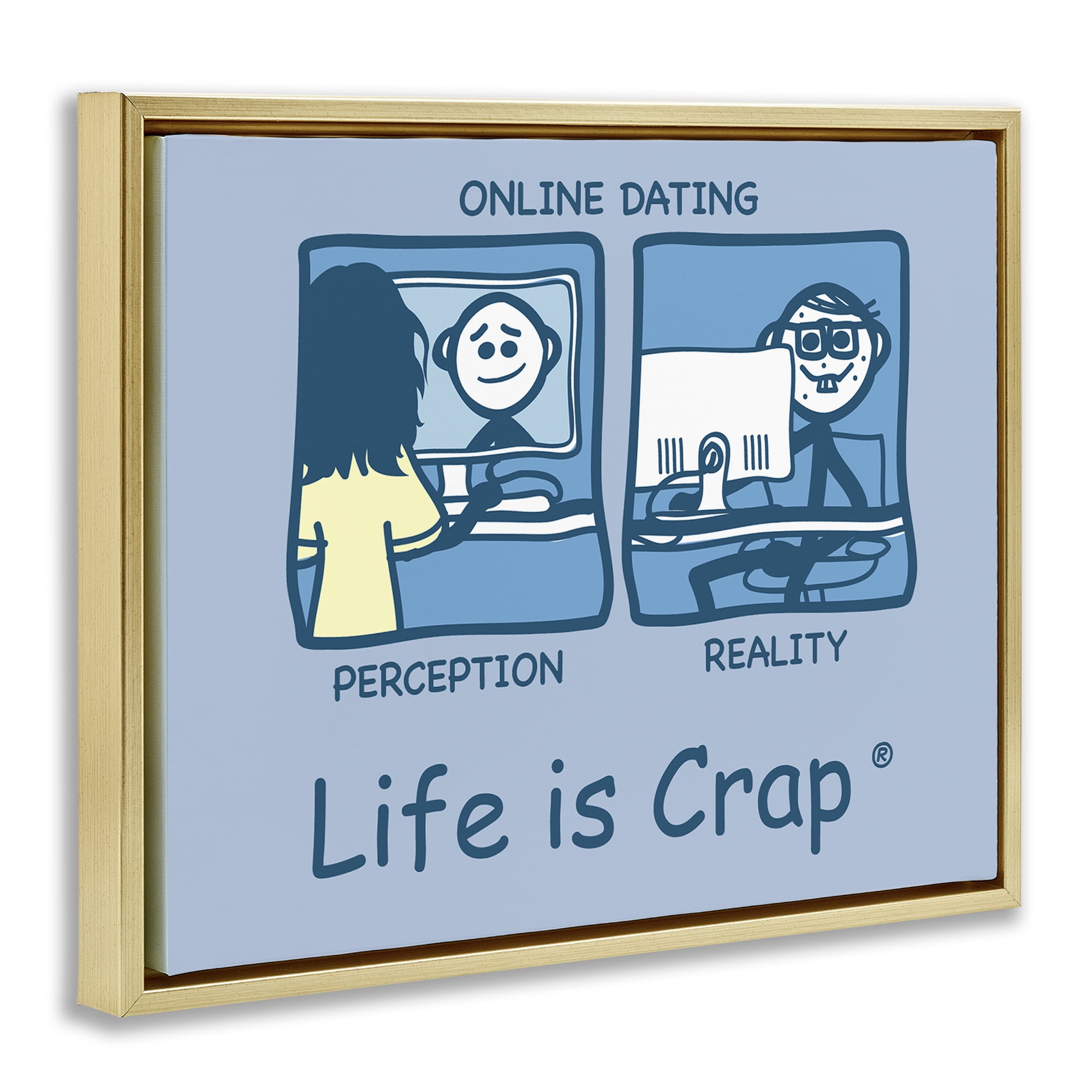Stupell Industries Perception and Reality Dating Novelty & Humor Painting Gold Floater Framed Canvas Art Print Wall Art, 21 x 17