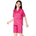 thumbnail image 4 of Beezizac Girls Pajama Sets Satin Silky Hot Pink Comfy Trendy Summer Short Outfit Kid PJ 2-Piece Size 16, 4 of 7