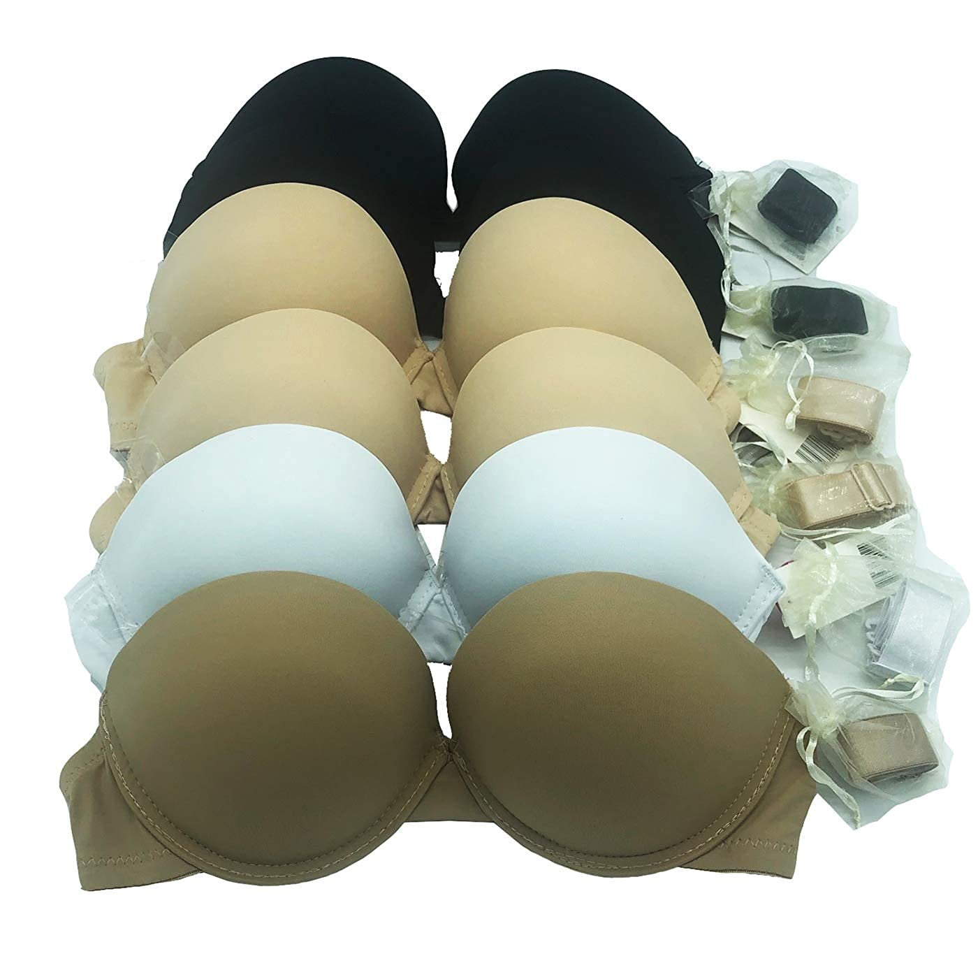 6 Pieces Demi Clear Back Invisible Strap Strapless Backless Double Push Up Bra B/C (36C