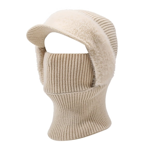 Wipya Striped Knit Beanie And Neck Warmer Set Thermal Lined Face Cover Winter Scarf Hat For Cold Weather Unisex SizeBeige