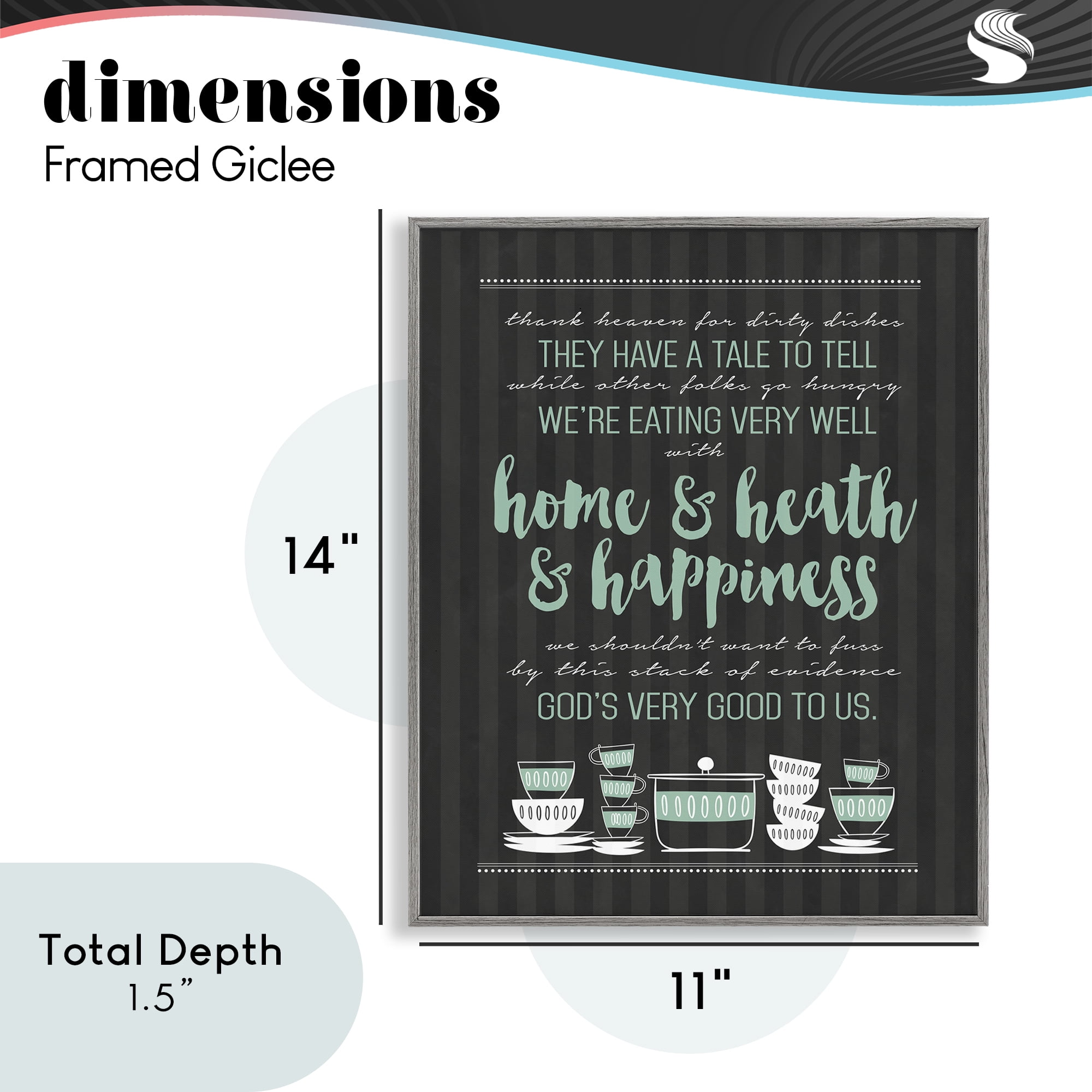God's Good To Us Kitchen Gray Framed Giclee Art, design by Lettered and Lined