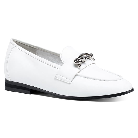 CMR CHAMARIPA Raised Heel Shoes For Women - Women's Elevator Loafers - Women Wedge White Leather Shoes 5 CM / 1.95 Inches