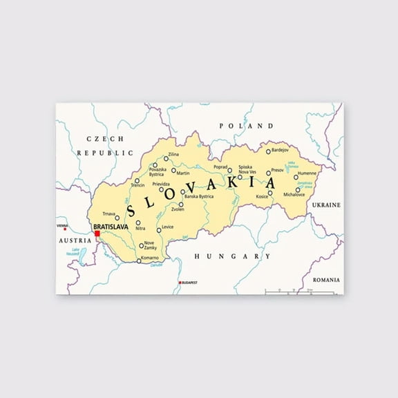Map of Slovakia and Countries Around it- Wall Art Poster Print Decor Home School Poster Size 24''x36'' GoldenGate JSC