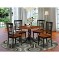 thumbnail image 2 of HomeStock 5 Piece Dining Room Table Set Includes a Round Dining Table with Dropleaf and 4 Linen Fabric Upholstered Chairs, 42x42 Inch,Black & Cherry, 2 of 6