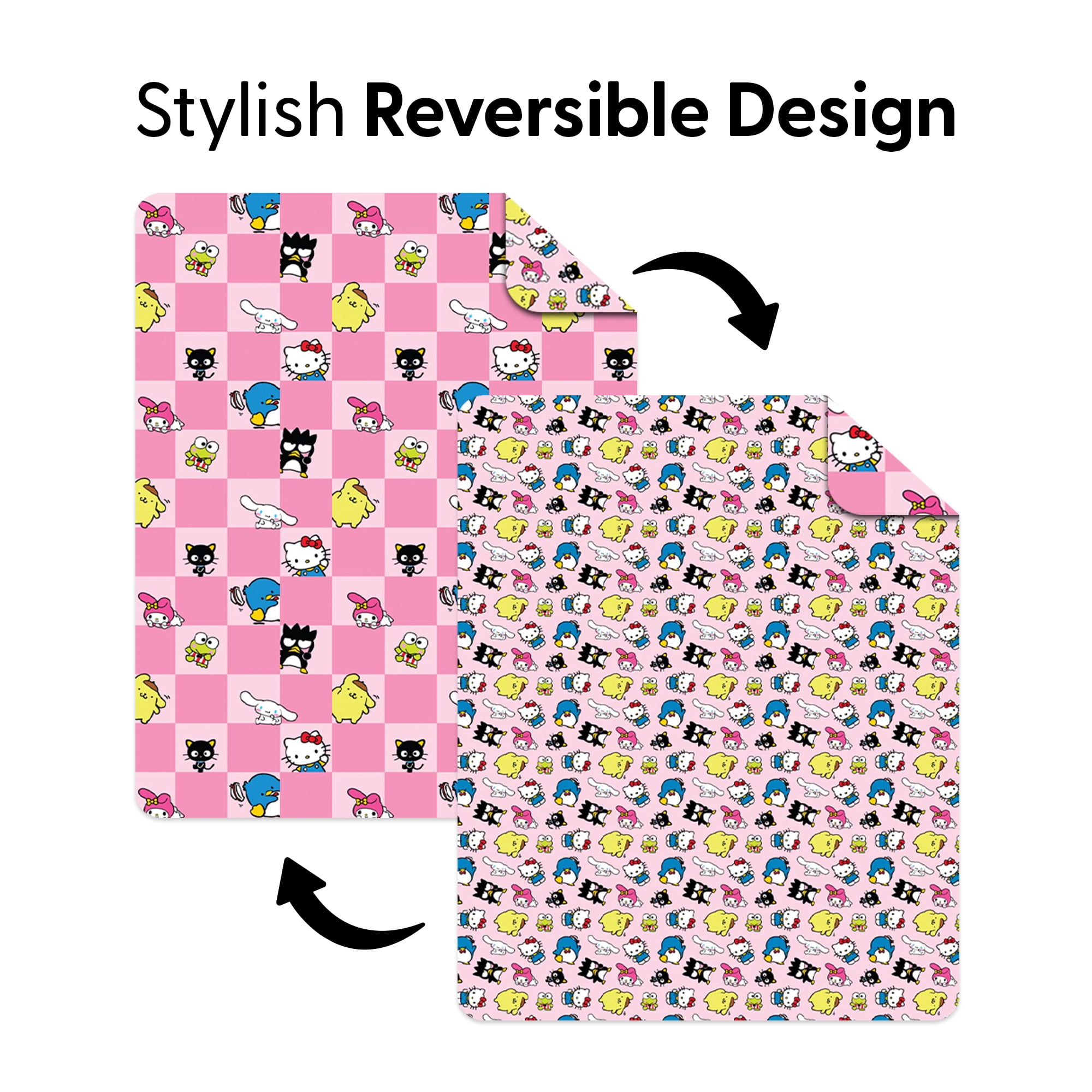 Hello Kitty & Friends Check Quilted Throw Blanket 60x80 inches, Kids Character Bedding