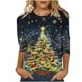 thumbnail image 2 of Gamivast Christmas Tops for Women Funny Christmas Shirts for Women Plus Size 3/4 Sleeve Santa Claus Printed Casual Top Crewneck Holiday Xmas Trees Tshirt Tunic Loose Fitted Blouse, 2 of 6