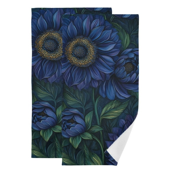 Dark Blue Floral Hand Towel Absorbent Bath Towels for Bathroom Sports Gym(28.3" X 14.4") Set of 2